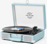 Vinyl Record Player 3-Speed Bass Control Bluetooth Suitcase Portable Light Blue