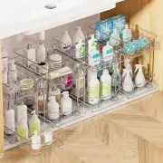 4 Pack 2 Tier Under Sink Organizers Clear Kitchen and Bathroom Storage