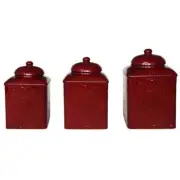 Savannah Red Ceramic Tooled Leather Floral Design Country Canister Set of 3