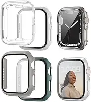 [4 Pack] Protective Case for Apple Watch Series 7 41mm,Hard PC + Transparent Soft TPU Full Coverage Anti-Scratch Screen Protector for iWatch 7(Green/Clear TPU/White/Khaki)