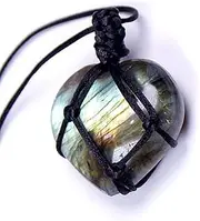 [YEDECOR] Natural Labradorite Heart Crystal Necklace Healing Chakra Pendant with Hand-Woven Rope Labradorite Palm Stone Moonstone Healing Stone Pendant