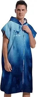 Soft Microfiber Surf Poncho Changing Towel Swim Robe Terry Cloth Swim Cover Up with Hood and Zipper Quick Dry for Women Men Towel Poncho Hoodie