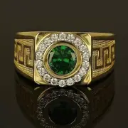 2 Ct Round Lab Created Emerald Engagement Men's Ring 14K Yellow Gold Plated