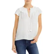 Aqua Womens White Split Neck Ruffled Top Blouse Shirt S BHFO 7411