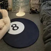 120cm Simulation Billiards 8 Ball Rug Round Soft Chair Pad Anti-slip Bath Floor Mat Kids Bedroom Black Carpet Doormat Area Rugs-Good