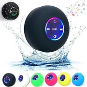 Shower Speaker Bluetooth Waterproof, Bathroom Waterproof Wireless Bluetooth Speakers with LED Light, Mini Bluetooth Shower Speaker Waterproof, Portable Shower Wireless Speaker for Bathroom (Black)