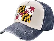 [YANYU] Maryland State Flag Print Fashion Washed Distressed Baseball Cap Vintage Adjustable Hat with Classic Brim, Navy Blue, One Size