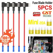 5Pcs 12V 20A Car Add-A-Circuit Fuse Tap Adapter 16AWG Mini Fuse Blade Holder AU