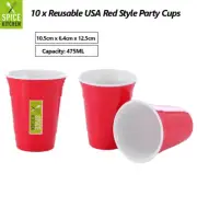 10 x Red USA Party Cups Reusable Plastic Beer Juic Water Solo Pong Cups 475ml