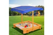 Keezi Kids Sandpit Wooden Sandbox Sand Pit with Canopy Water Basin Toys 103cm