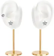Earring Display Stand, Copper Ear Shaped Piercing Stud Holder, Round Base Silicone Body Mannequin Model Organizer, Navel Jewelry for Girl Women Shows Rack Birthday Wedding Decor (Left&Right, White)