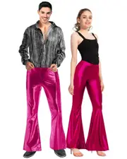 Metallic Hot Pink Disco Flare Mens Pants