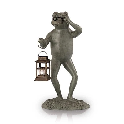 Gregory the Frog w/Lantern Aluminum Garden Statue Sculpture