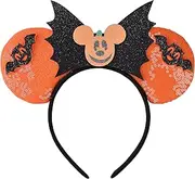 Halloween Minnie Ears Bow Headbands, Sequin Mickey Ears Halloween Bat Headband Glitter Party Princess Decoration Cosplay Costume (Halloween Bat)