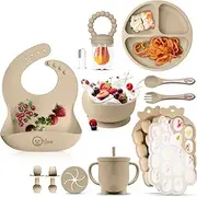 O'doe Baby Weaning Set – 15 Pcs Silicone Baby Feeding Set with Suction Plate, Bowl, Bib, Sippy Cup, Fruit Feeder, Freezer Tray – Baby Plates and Bowls Set – Pink – BPA Free | 6M+