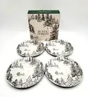 Pottery Barn Rustic Forest DINNER Plates Set of 4 Christmas NEW