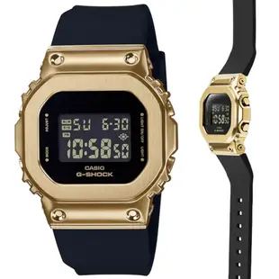 CASIO卡西歐 G-SHOCK WOMEN 金屬錶殼 方形5600縮小版電子錶GM-S5600GB-1 黑金