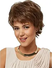 Wig Bangs Natural Brown Hair Wigs and Party Daily Use High Temperature Fiber Synthetic Short Curly Wigs for Women(28cm)