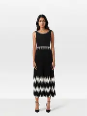 Black & White Patterned Pleated Dress