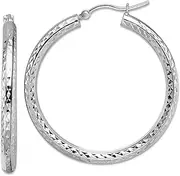 [JewelryWeb] 10k White Gold Sparkle Cut 3mm Round Hoop Earrings 35x35mm Wide 3mm Thick-Hoop Earring for Women
