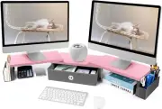Dual Monitor Stand Riser w/ Drawer & Metal Leg, Large Computer Monitor Riser w/D