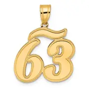 14k Yellow Gold Brushed Border Script Number 63 Pendant
