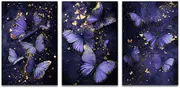 XLMDYYSW 3 Pieces Butterfly Canvas Wall Art Abstract Butterfly Pictures Insect Animal Paintings Prints Fantasy Girls Room Wall Decor No Frame(Purple,16" x 24" x 3Pcs)