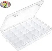 [heatunk] 36-Grid Clear Plastic Organizer Box with Adjustable Dividers - Jewelry, Bead, Rock Collection, Fishing Tackle, Washi Tape, Thread Storage