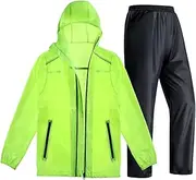 [KDOQ] Breathable Unisex Rain Coat (Jacket + Trousers) Lightweight Waterproof Rainwear Hooded Ultra-Light Rain Suit for Outdoors, Running, Walking, Cycling (Color : Green, Size : XX-Large)