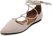 [Meeshine] Womens D'Orsay Pointy Toe Ankle Strap Wrap Ballet Flats Lace Up Flat Shoes