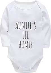 [WOOYONGING] Auntie's Lil Homie Onesis for Newborn Long Sleeve Neutral Onesie Baby White Baby Boy Welcome Home Outfit