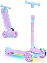 BELEEV A9 Scooters for Kids with Light-Up Wheels & Deck, 3 Wheel Folding Scooter for Girls Boys Ages 3-12, 4 Adjustable Height, Non-Slip Pattern Deck, Kick Scooter Gifts for Children