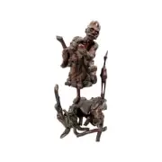 Antique Root Wood Old Asian Bearded Man on One Foot with Shoe & Heron Bird
