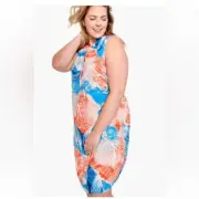 Nic+Zoe Womens Plus Watercolor Blooms Dress Size 2X NWT Viscose Orange Blue