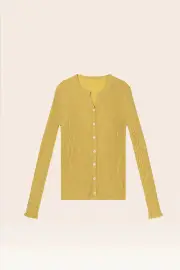 Merino Wool Claudia Cardigans – 100% Merino Super Fine Open V Boat-Neck Cardigan, Light Yellow / XS