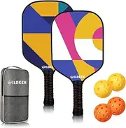 WILDKEN Pickleball Paddles, Double-Sided Pattern Pickle Ball Paddles Set of 2 with Non-Slip Ergonomic Absorbent Soft Grip Pickle Ball Rackets 2 Pack, Lightweight Pickleball Set Sport Gifts for All