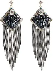 MAYJAI Personalized long diamond crystal tassel earrings