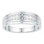 14k White Gold Round Diamond Double Row Wedding Band Ring 1/10 Cttw