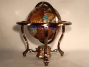 10" Tall Table Top Amberlite Pearl Swirl Ocean Gemstone World Globe with Copper