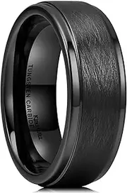 [King Will] Basic 6mm/8mm/9mm Black/Silver Tungsten Wedding Band Ring Matte Finish Center Beveled Polished Edge/Domed