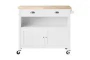 Wooden Kitchen Trolley Cart 2 Drawer 2 Door Storage Cabinet Wine Rack White