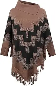 [HEYDHSDC] Autumn Fringed Shawl Cloak Geometry Print Loose Knitting Sweater Coat Fall Ponchos