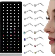 [Sanfenly] Nose Rings Studs for Women Men - Straight or L Shaped Surgical Stainless Steel Small Studs Pin - Hypoallergenic 20G 22G Tiny Nose Piercing Jewelry 1.5/2/2.5/3 mm CZ