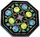 Black Marble Coffee Table Top Floral Pattern Inlay Work Balcony Table for Hotel