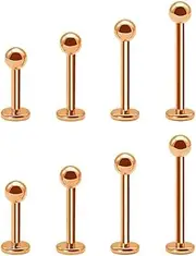 [Jewel Barrel] 8pcs Labret Piercing Jewellery Bars Lip Studs for Tragus, Helix, Monroe, Flat Back Earrings | 16G Surgical Steel for Men & Women | 6mm, 8mm, 10mm, 12mm Length with Ball