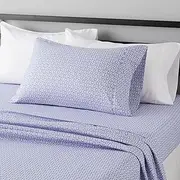 Amazon Basics Lightweight Super Soft Easy Care Microfiber Bed Sheet Set with 36-cm Deep Pockets - Single, Blue Damask
