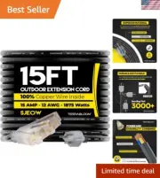 15 Amp 15 FT Ultra-Flexible Outdoor Extension Cord with Light Indicator - Black