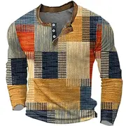 Men's Graphic Color Block Waffle Henley Shirt Casual Style Classic Style Long Sleeve 3D Print Fashion Designer Basic Outdoor Daily Spring Fall Blue Brown Gre