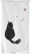 Ofat Home Design Japanese Ink Cat Black and White Noren Doorway Curtain Polyester Blend 33.5"x 59" Door Curtain for Kitchen Tapestry for Wall Hanging Decoration