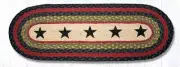 Braided Jute Hand Stenciled Oval Table Runner. Earth Rugs. BLACK STARS. 13"X36"